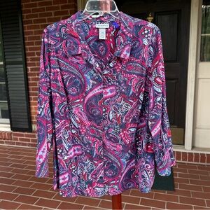 Catherines Multicolor Paisley Button Down Cotton Shirt Size 2XWP Women Petite